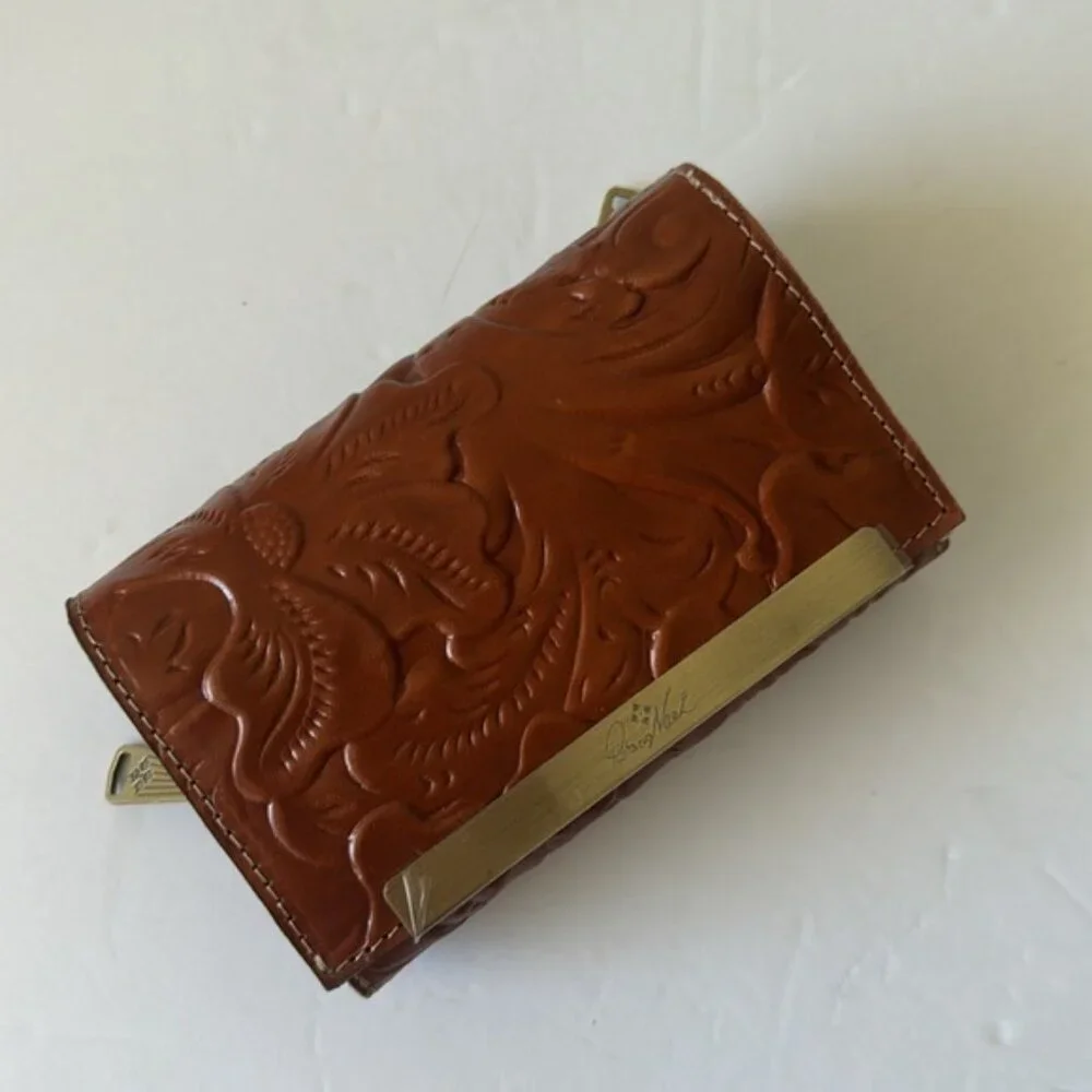 Patricia Nash Wallet Tooled Tri-fold Cametti Leather Florence Brown